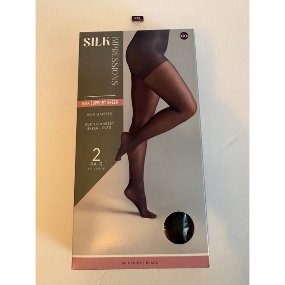 Silk Impressions High Support Sheer Tights 2 Pair XXL Black High Waisted - Picture 2 of 3